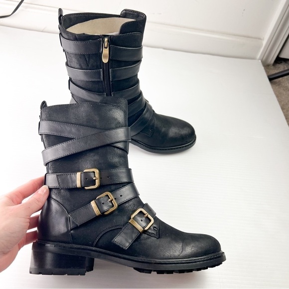 Azura Boots womens 6 Black Calmon Engineer Boot Buckles Micro Suede - Picture 4 of 11